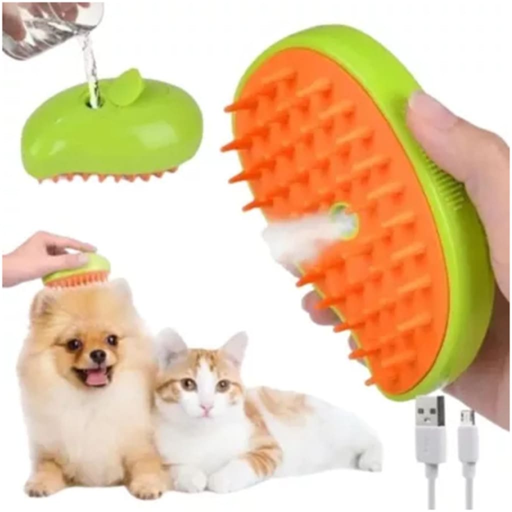 Escova a Vapor 3 em 1 para Cães e Gatos – Remove Pelos e Massageia